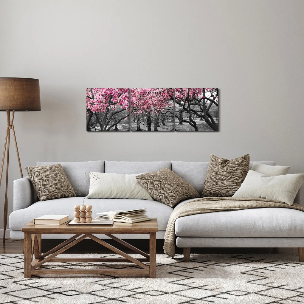 Obraz drzew magnolii (z zegarem) (90x30 cm)