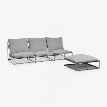 Modułowa Sofa Ogrodowa 3-częściowa Z Pufem Rozkładanym Amaro Grey - Sklum