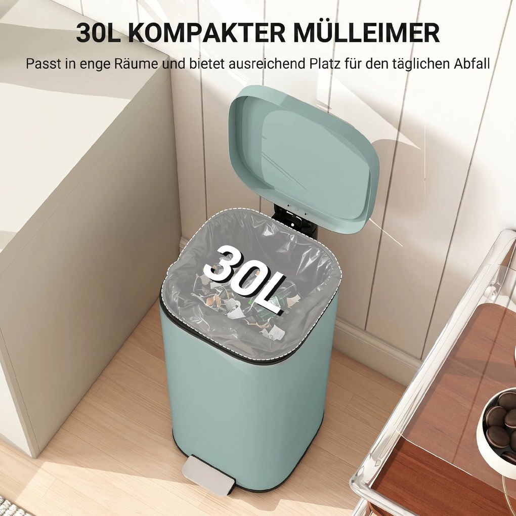 HOMCOM 30 l kosz na śmieci do kuchni na pedał z pokrywą, funkcja soft-close i blokada otwarcia do kuchni, domu | Aosom PL