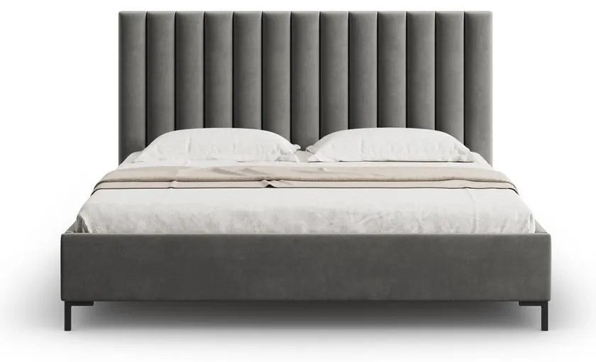 Szare tapicerowane łóżko dwuosobowe ze schowkiem i stelażem 200x200 cm Casey – Mazzini Beds