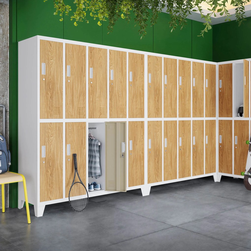 Szafa socjalna ubraniowa 10-drzwiowa biała/złoty dąb, 1360x1720x450 mm: BARTEK Eco Design
