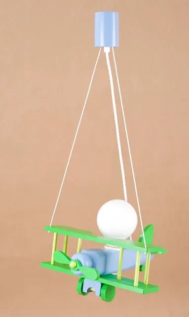 Niebiesko-zielona dziecięca lampa wisząca samolot - S199 B2-C07