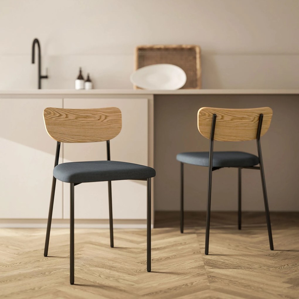 HOMCOM Zestaw 2 krzeseł do jadalni, Wygląd lnu, Design bez podłokietników, Metalowe nogi, Szare