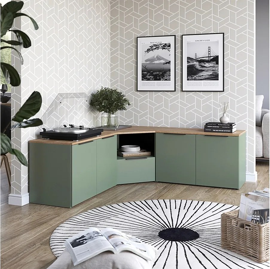 Ściana w salonie zielony 68x68x50 wido