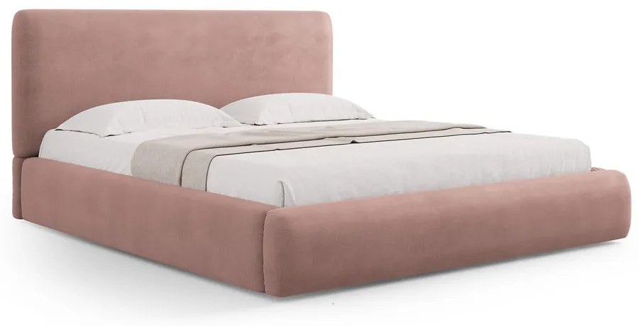 Różowe tapicerowane łóżko dwuosobowe ze schowkiem i stelażem 160x200 cm Colonel – Cosmopolitan Design
