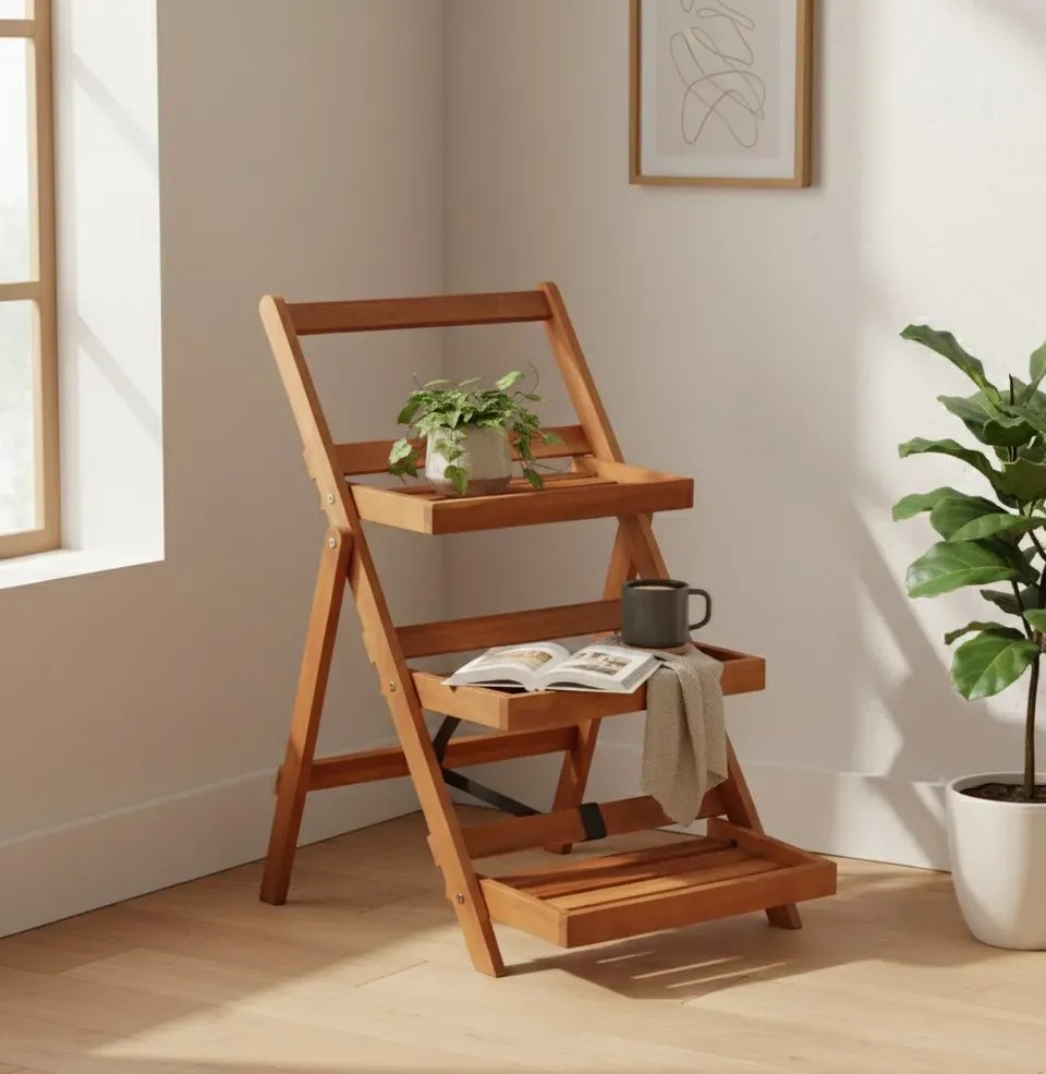 Stojak na rośliny z drewna akacji F1-S65