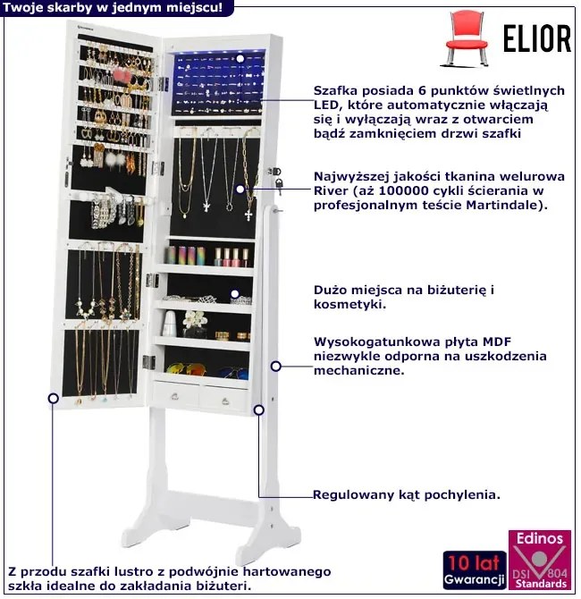 Biała Podświetlana Szafka Z Lustrem Na Biżuterię D5-A82