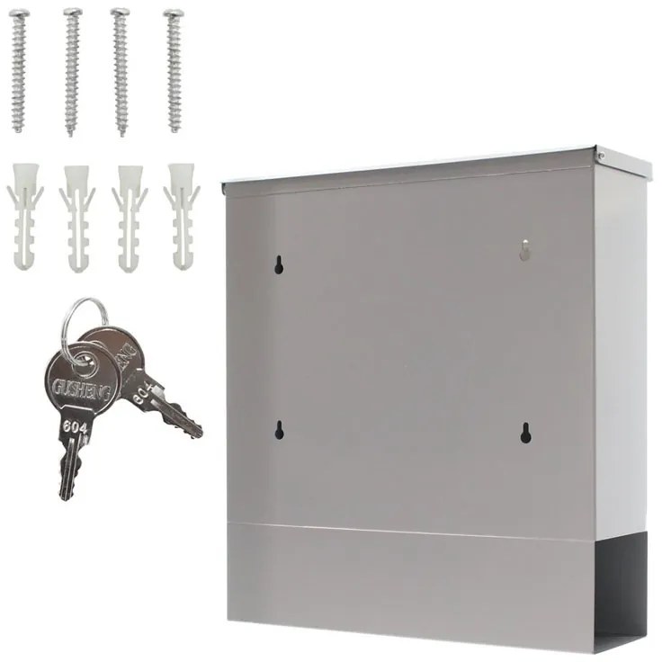 Skrzynka pocztowa LAGO, 330 x 305 x 97 mm, srebrna