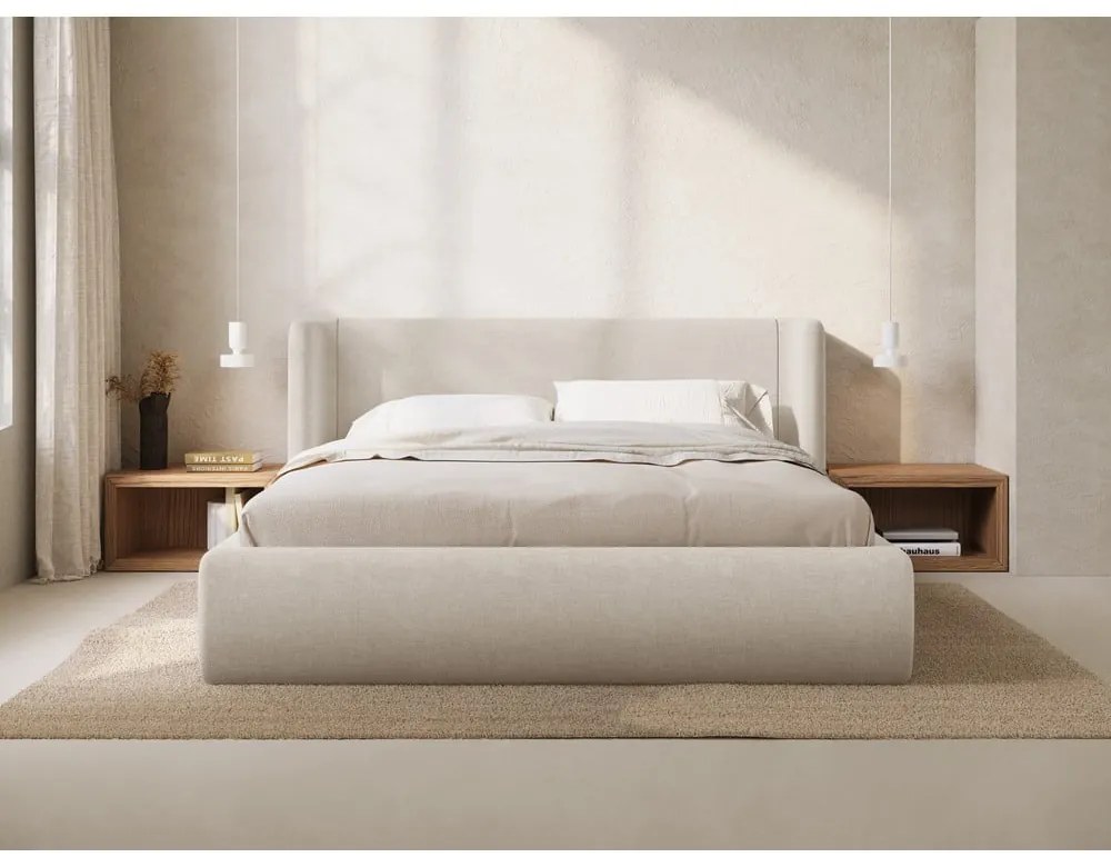 Kremowe tapicerowane łóżko dwuosobowe ze schowkiem ze stelażem 140x200 cm Jason – Windsor &amp; Co Sofas