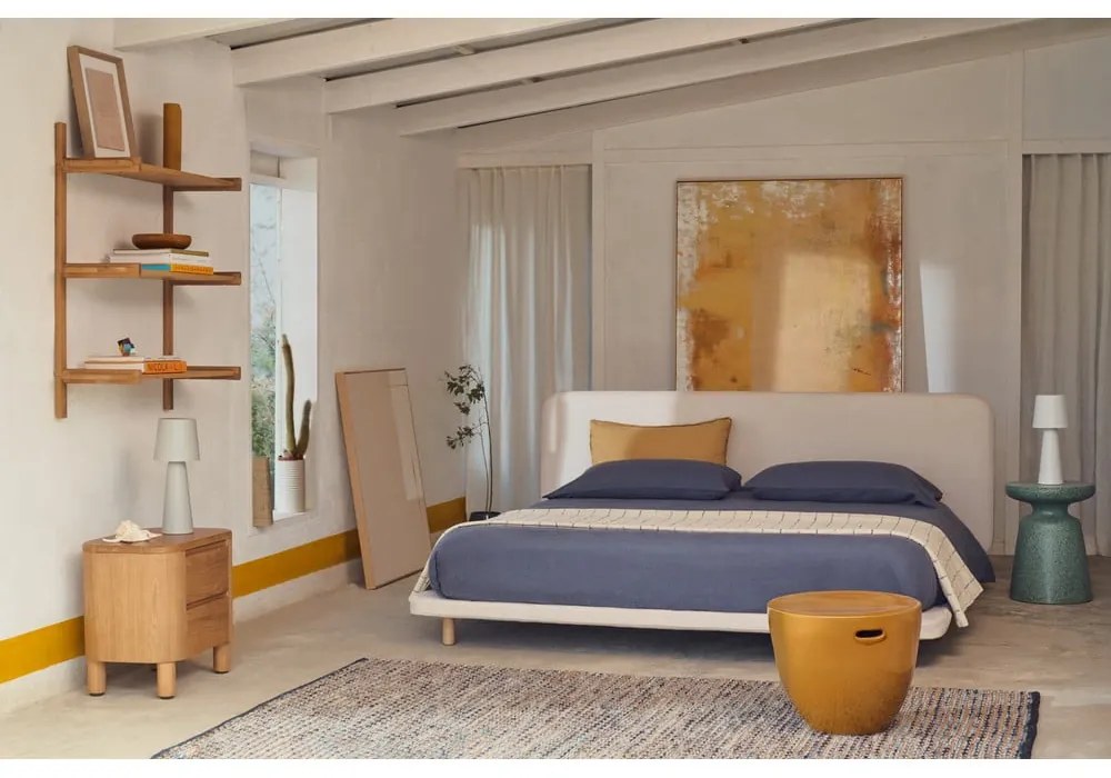 Beżowe tapicerowane łóżko dwuosobowe 160x200 cm Odum – Kave Home