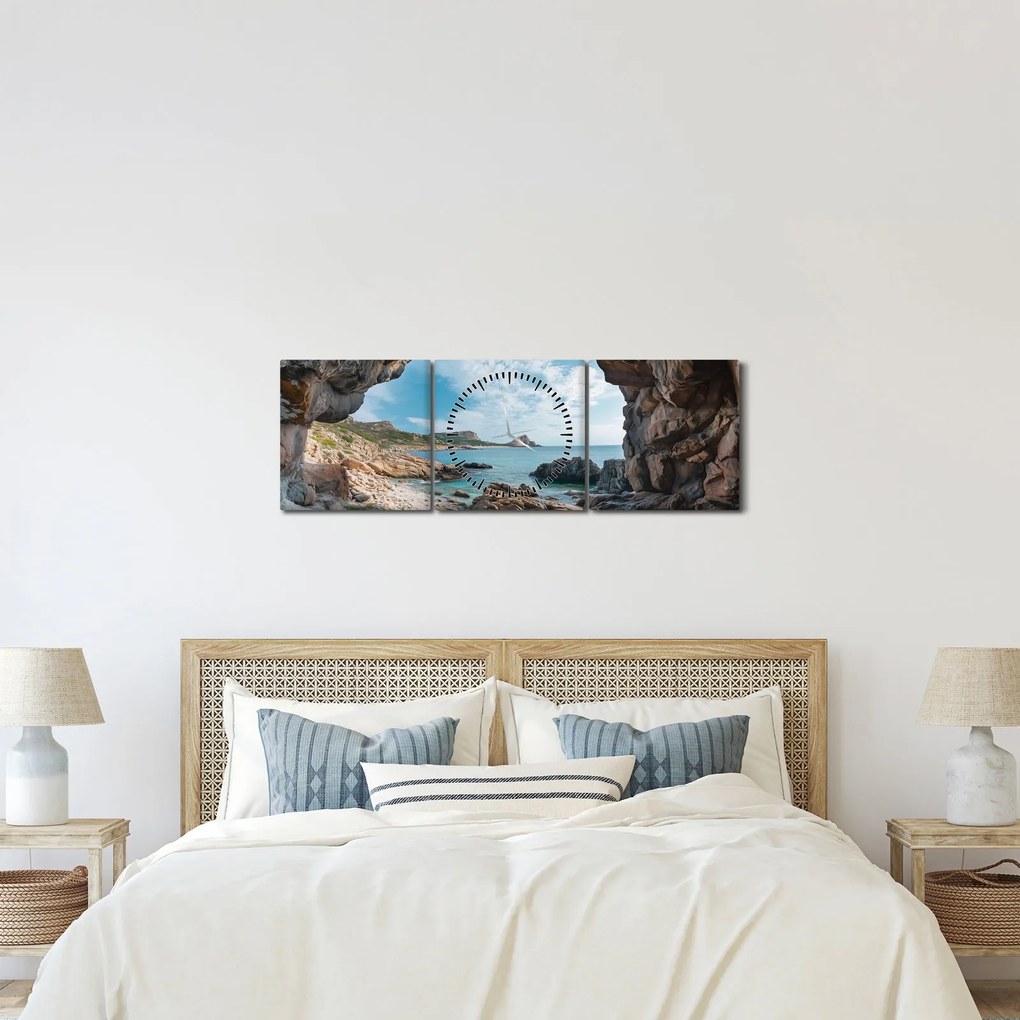 Obraz - Jaskinia przy morzu (z zegarem) (90x30 cm)