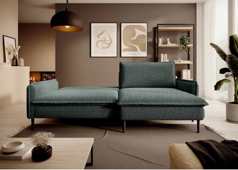 Narożnik GLOSSY z funkcją spania Prawostronny zestaw z poduszkami wolnostojący tkanina BUBBLE 12 WERSAL