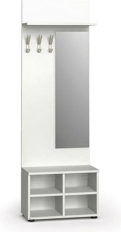 Garderoba z szafką na buty i lustrem HORIZONT, 3 haczyki, półka, biały