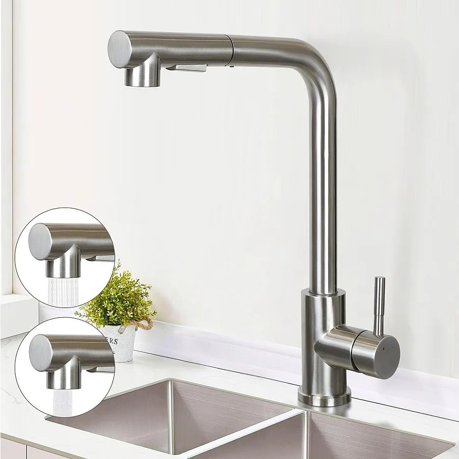 NETTLIFE Bateria umywalkowa Wysuwana bateria umywalkowa Obrotowa 360° Stal nierdzewna z 2 rodzajami strumienia