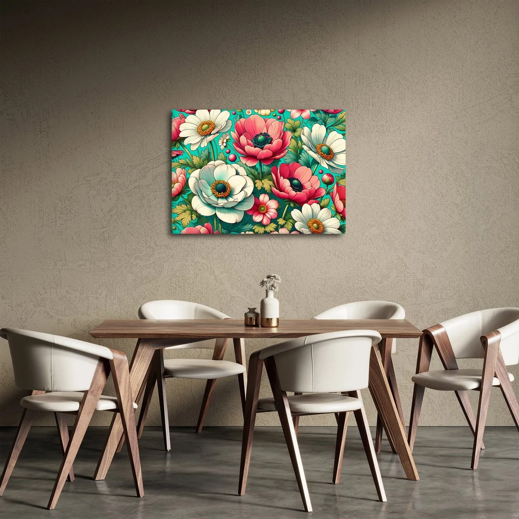 Obraz - Kwiaty na niebieskim tle (70x50 cm)