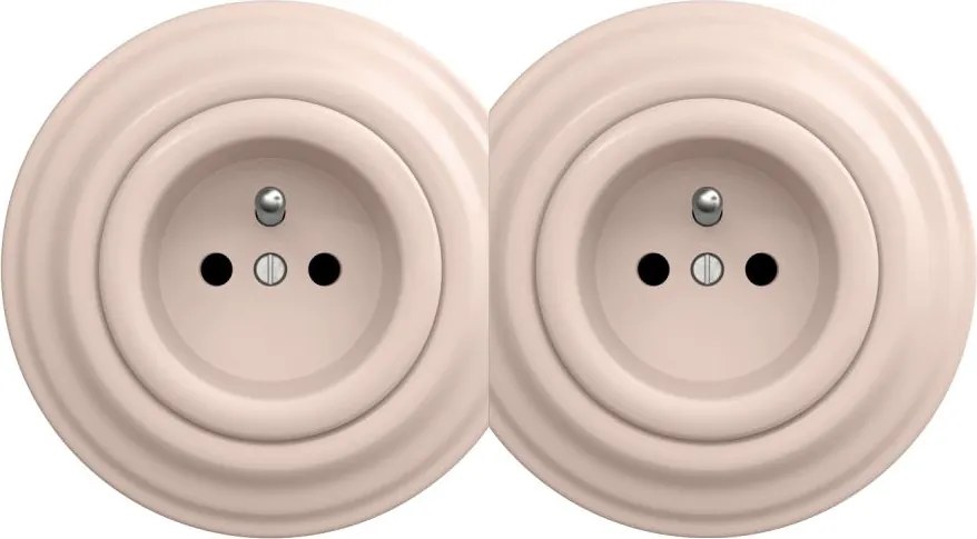 Kliklap - Podwójne retro gniazdko do domu z ramką, 230 V, staroróżowe