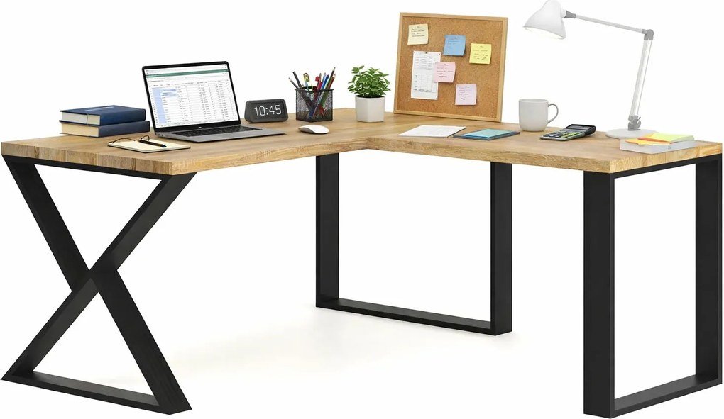 Industrialne narożne biurko komputerowe dębowe 160x70 + 70x90 S5-D31