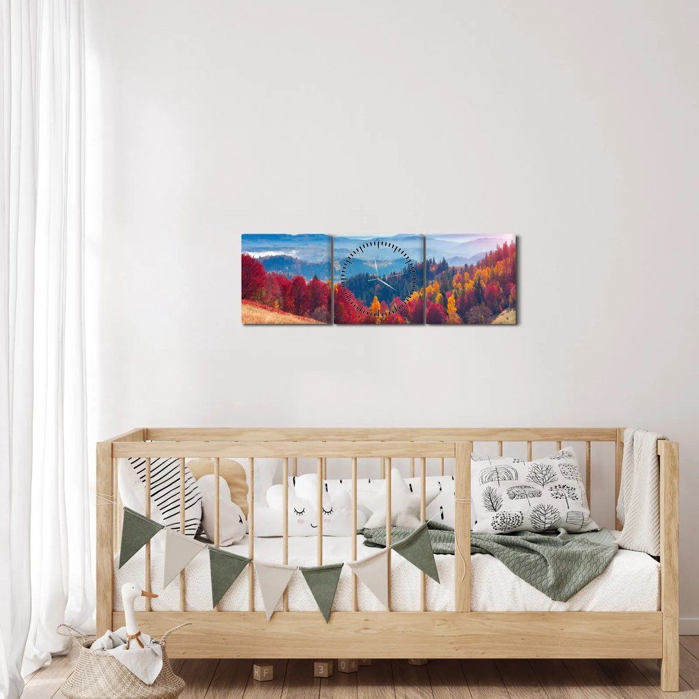 Obraz kolorowego jesiennego krajobrazu (z zegarem) (90x30 cm)