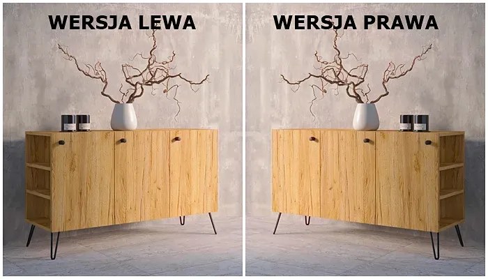 Nowoczesna komoda lewostronna w stylu loft dąb craft - Zorina 7X