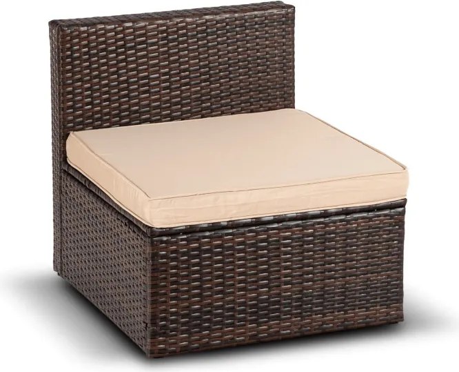 Zestaw Mebli Ogrodowych CALIENTE Modułowy Sofa 2x Fotel Stolik Tarasowy Brązowy/Beżowy Technorattan Nowoczesny