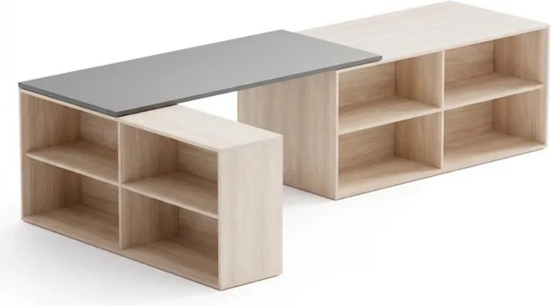 Biurko z przestrzenią do przechowywania BLOCK B02, 320x160 cm, dąb naturalny/grafit