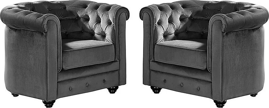 Komplet 2 foteli CHESTERFIELD - Antracytowy welur
