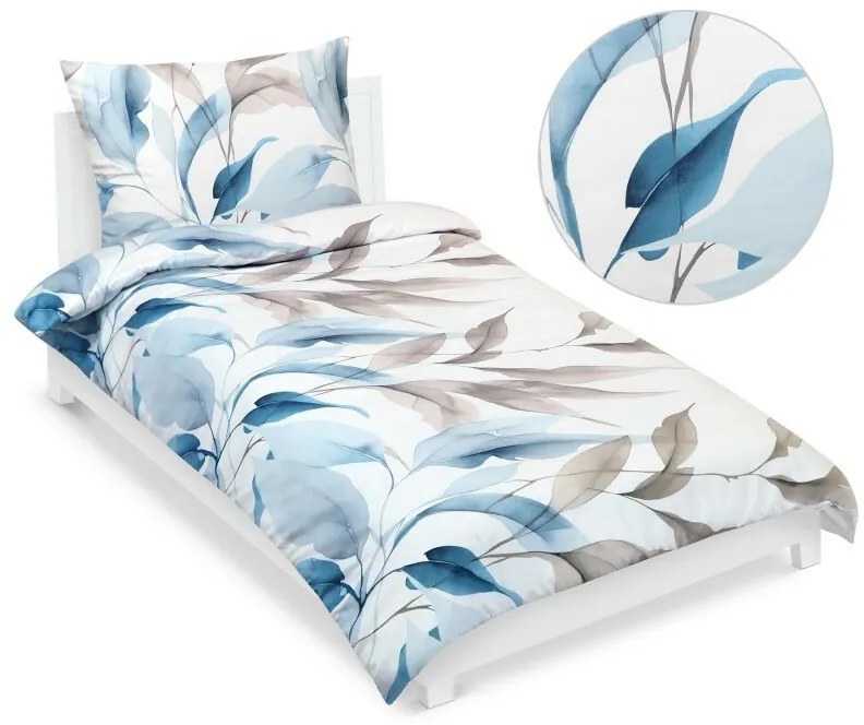 Bellatex Pościel satynowa Jesień niebieski, 140 x 220 cm, 70 x 90 cm, 140 x 220 cm, 70 x 90 cm