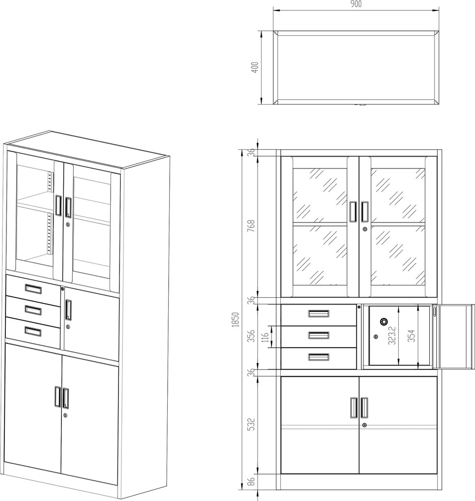Biurowa szafa aktowa z sejfem Filip 90x40x185 cm antracyt/biały