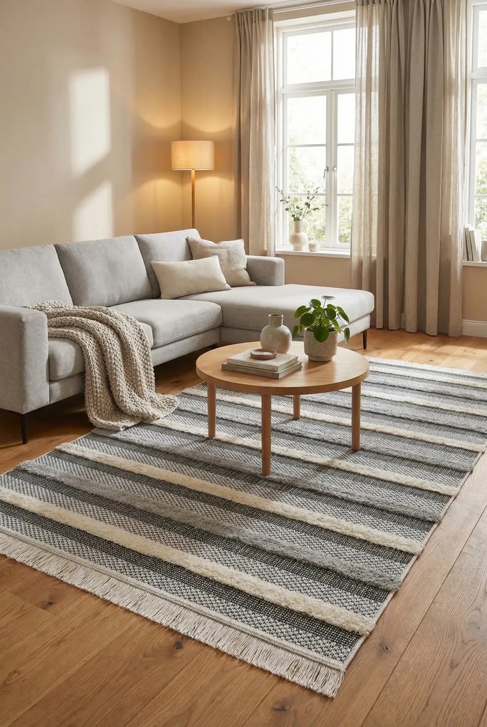 Szary nowoczesny dywan w stylu boho D1-R08