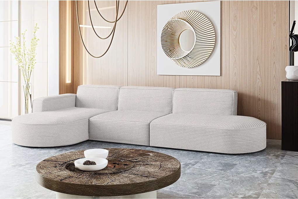 Narożnik w kształcie L Modena L, tkanina Poso, Ecru, Lewy