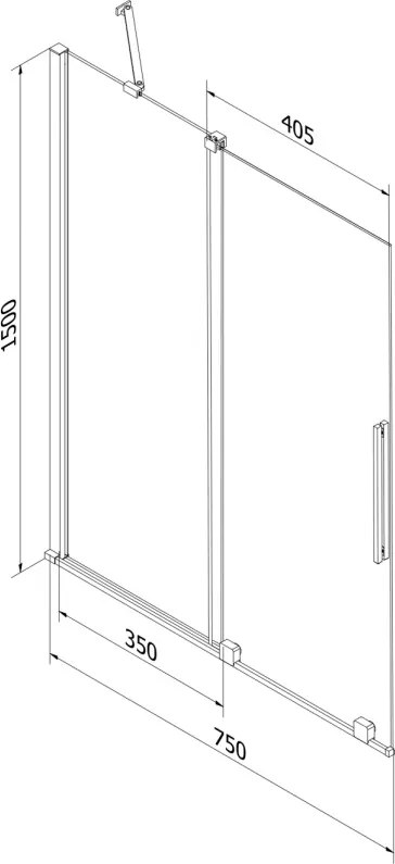 Mexen Velar parawan nawannowy 2-skrzydłowy rozsuwany 75 x 150 cm, transparent, czarny - 896-075-000-01-70