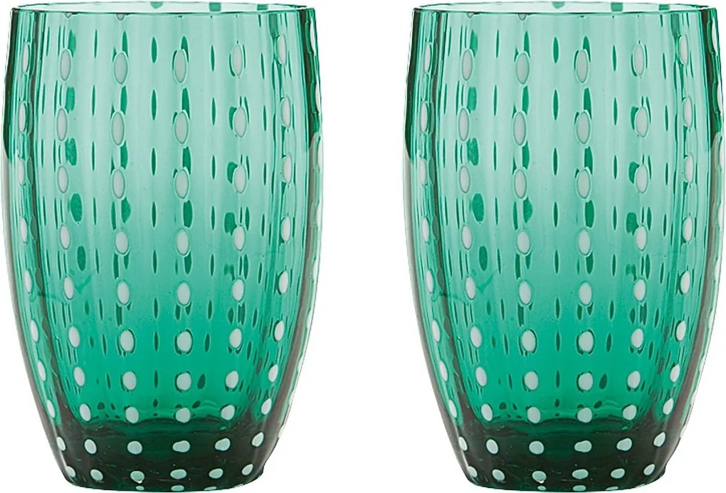 Zafferano Perle Green Glass – szkło kolorowe dmuchane ustami, 32 cl, ręcznie robione – zestaw 2 kieliszków rzemieślniczych do wody lub koktajli