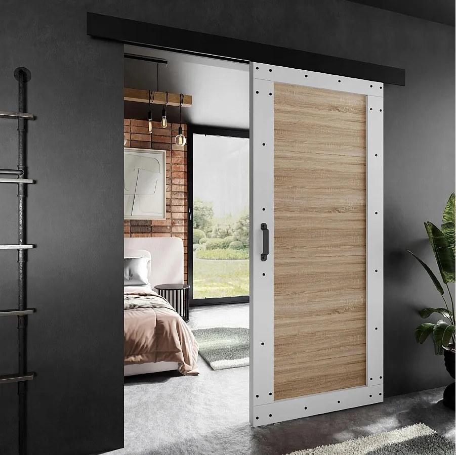 Drzwi przesuwne PALADIO 2 z maskownicą biały i dąb sonoma 100