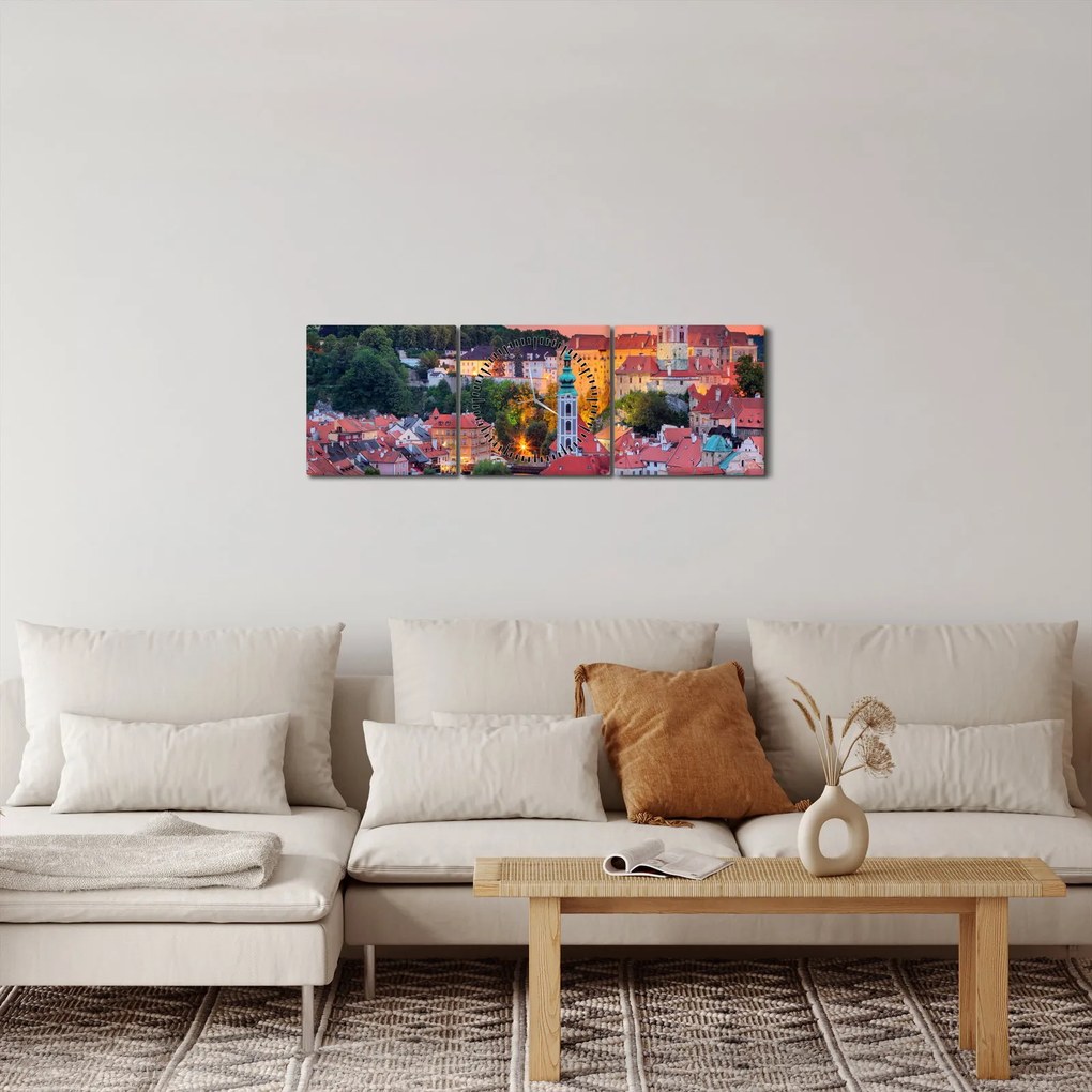 Obraz - Český Krumlov (z zegarem) (90x30 cm)