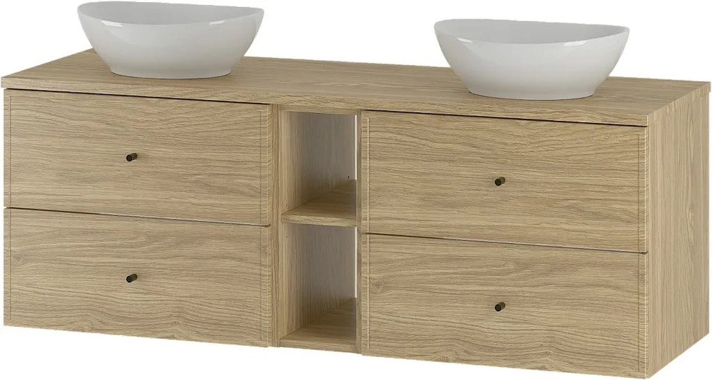 Zestaw do Łazienki 140cm Szafka Regał Blat Umywalka Dąb Olejowany Marco