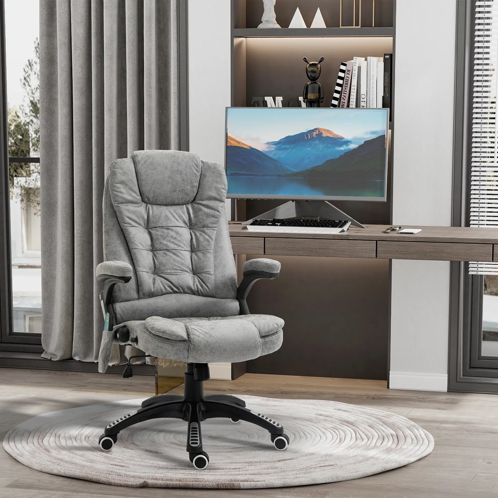 HOMCOM Ergonomiczny fotel biurowy z masażem i ogrzewaniem regulowany maksymalne obciążenie 120 kg szary | Aosom PL
