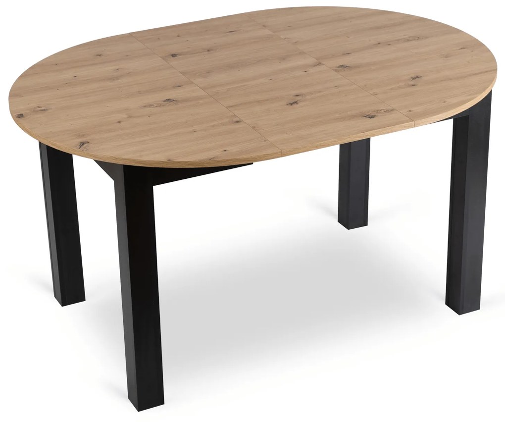 Zestaw Stół Okrągły Rozkładany HARRY 102-142 cm Dąb Artisan/Czarny i 4 Krzesła Tapicerowane BARI Czarne Nowoczesne