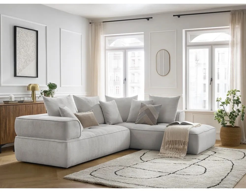 Jasnoszary narożnik z tkaniny szenilowej (prawostronny/w kształcie litery L) Whesley – Bobochic Paris
