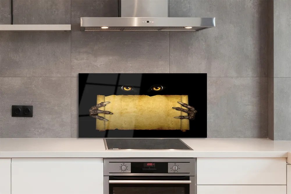 Panel szklany do Kuchni Straszne Oczy i Palce na Papierze