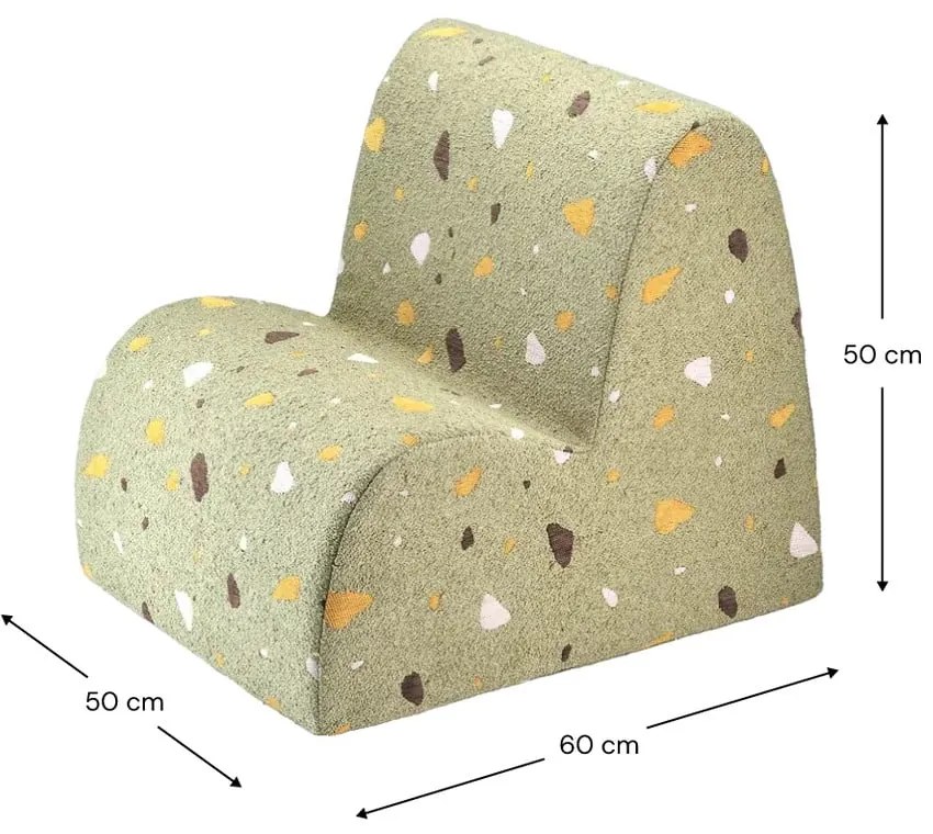 Zielony fotel dziecięcy z materiału bouclé/z tkaniny szenilowej Terrazzo Cloud – Wigiwama