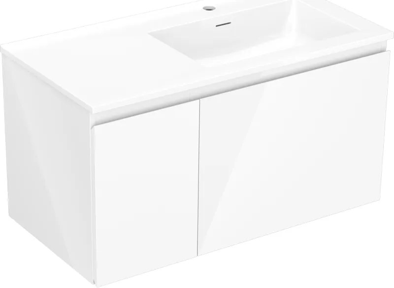 Mexen Orio szafka łazienkowa 90 cm z umywalką Otis prawą, 1S, 1D, biała połysk - 91A13-09047-3-BBFF00-W18P00
