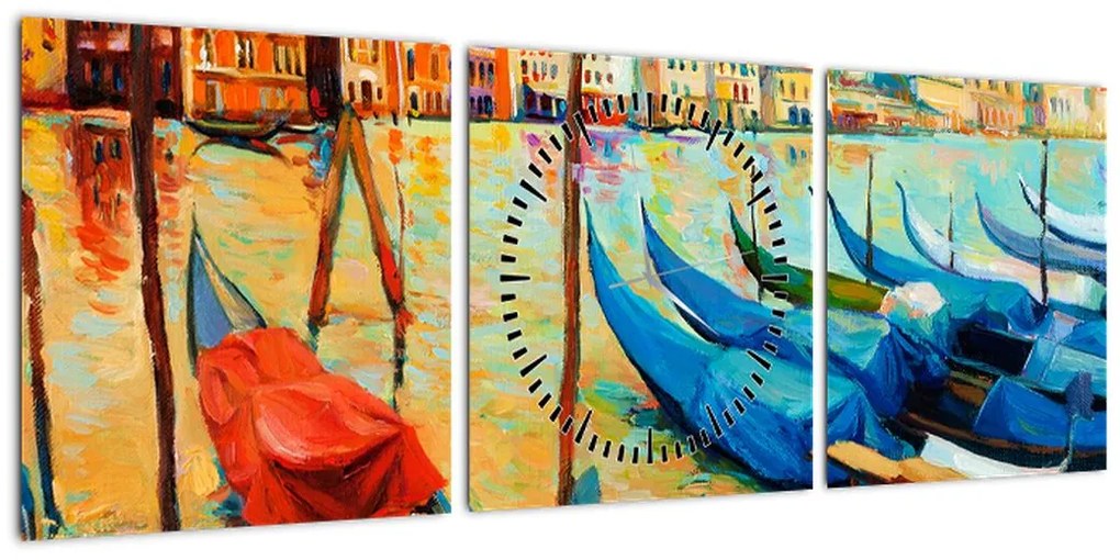 Obraz - Port w Wenecji (z zegarem) (90x30 cm)