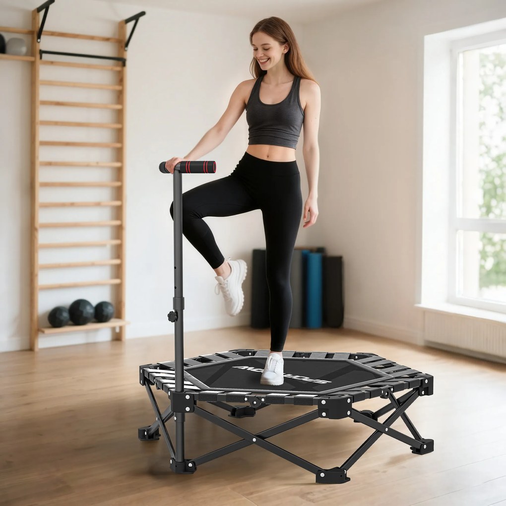 SPORTNOW Trampolina fitness z regulowanym uchwytem T, składana, torba transportowa, nośność 120 kg, stal, tworzywo sztuczne, czarna | Aosom PL
