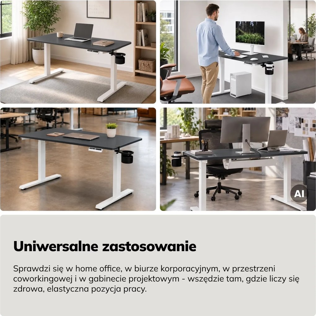 Biurko do pracy z regulacją wysokości Aria 120×60 cm, blat antracyt / podstawa biała