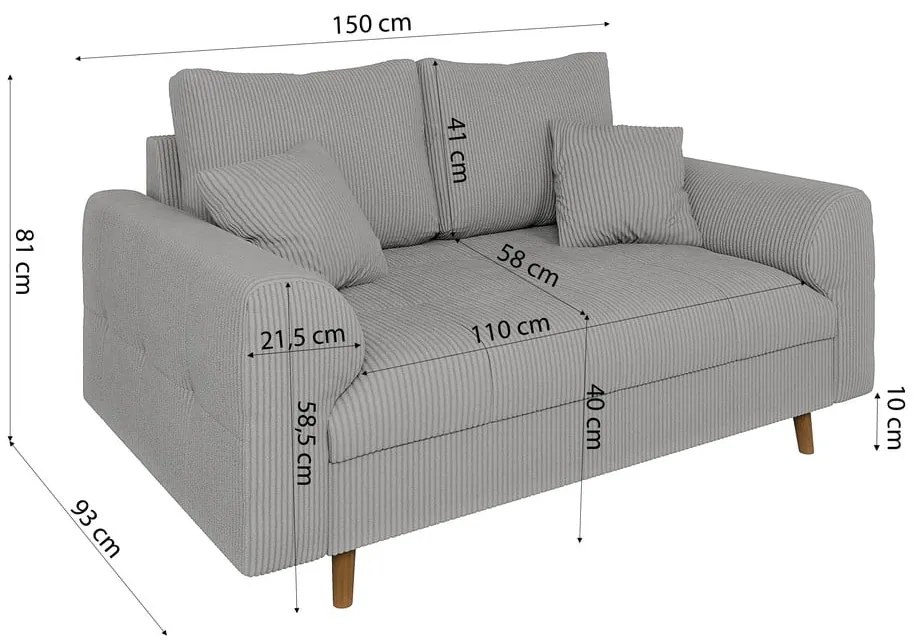 Jasnoszara sztruksowa sofa 150 cm Ariella – Ropez