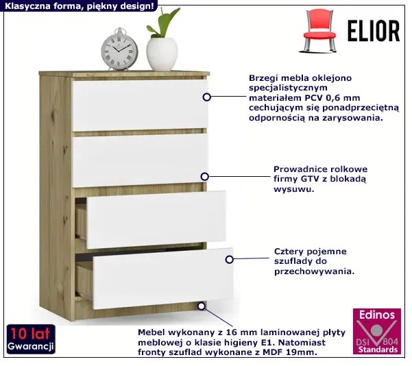 Komoda skandynawska do sypialni dąb artisan biały + E1-E43