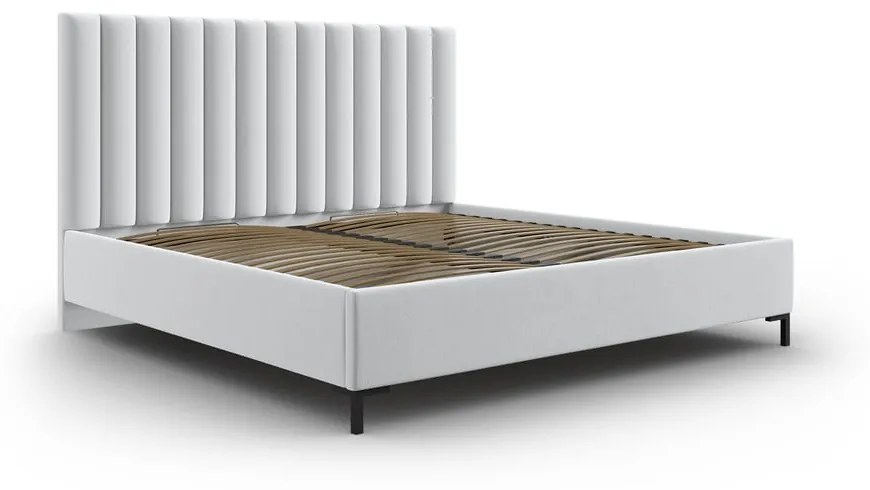 Jasnoszare tapicerowane łóżko dwuosobowe ze schowkiem i stelażem 180x200 cm Casey – Mazzini Beds