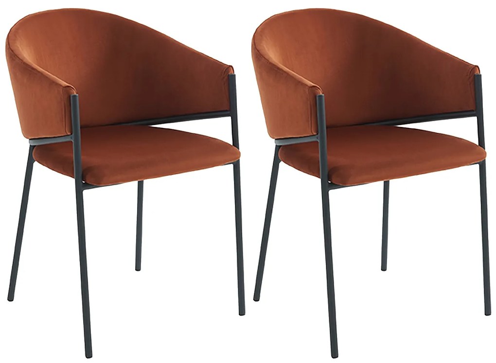 Zestaw 2 krzeseł z podłokietnikami z weluru i czarnego metalu - Terakota - ORDIDA Pascala Morabito