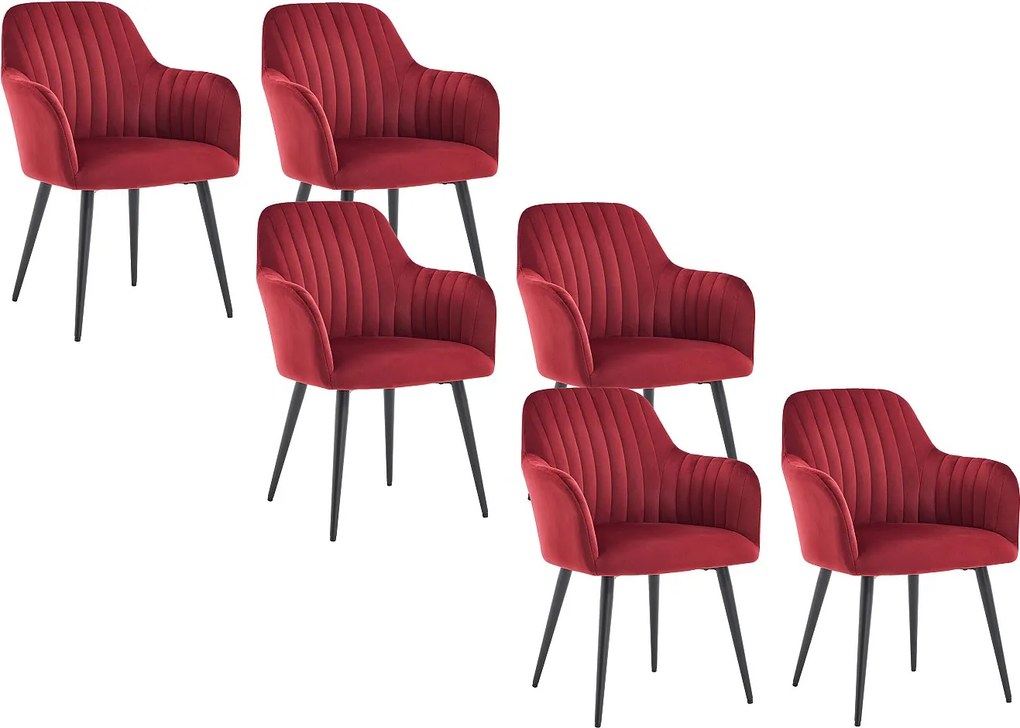 Zestaw 6 krzeseł z podłokietnikami z aksamitu i czarnego metalu - Bordowy - ELEANA