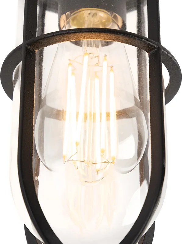 Rustykalna lampa sufitowa zewnętrzna czarna ze szkłem IP44 - Elza